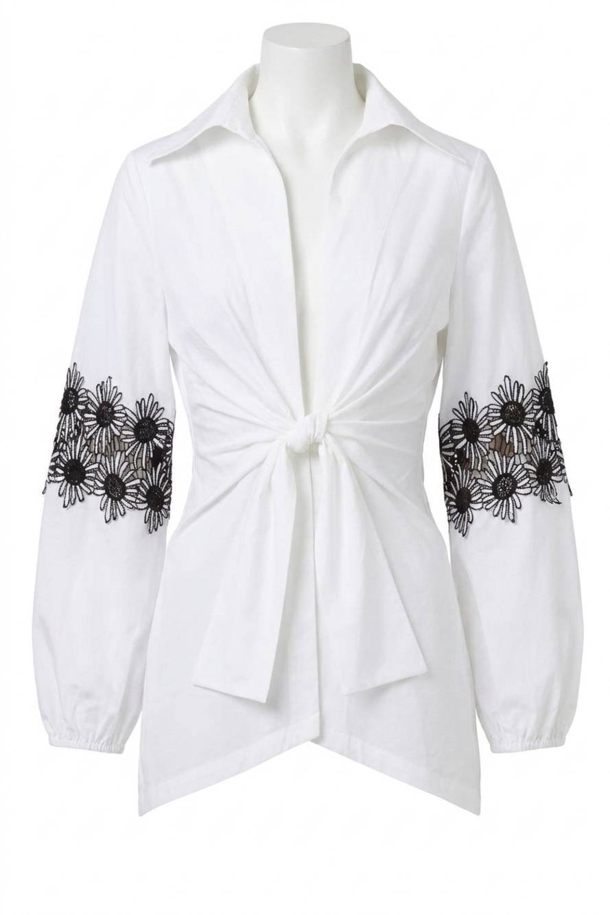 NEW JOSEPH RIBKOFF tie front embroidered blouse with cami in white & black